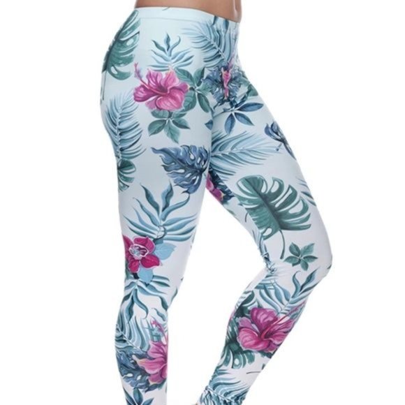Callie 3D Paradisio: Leggings Floral Plant Graphic Navy & Mint - Picture 7 of 9